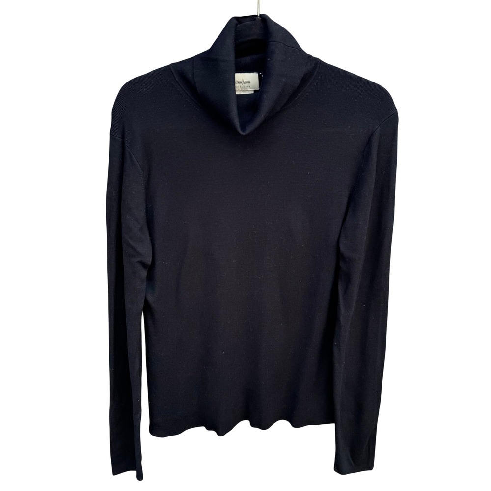 Neiman Marcus Black Silk Blend Knit‎ Turtleneck Sweater Womens XL Long Sleeve
